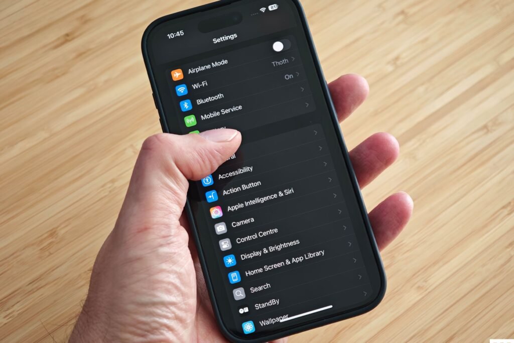 apple laite asetukset valikko avoinna