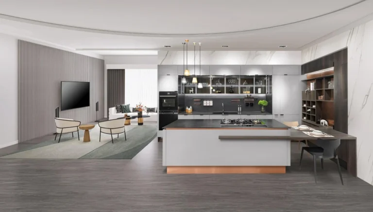 astianpesukoneen valo hohtaa hamarassa keittiossa