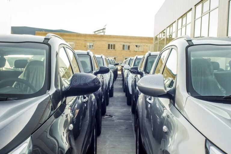 autoja rivissa kaupan parkkipaikalla