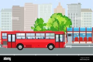 bussipysakki tyhjan kaupunkimaiseman edessa