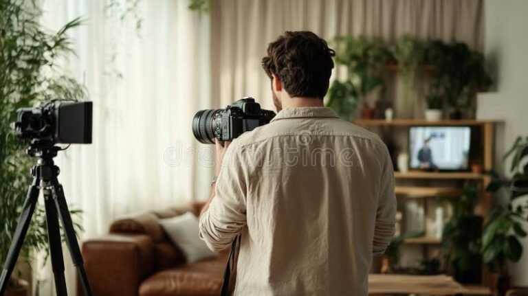 Miten Teen YouTube-videoita Aloittelijana 28 henkilo kuvaamassa videota kameralla kotistudiossa