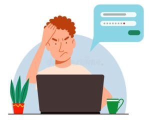 henkilo miettii tietokonetta ja salasanaa