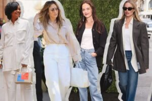 ihmisia pukeutuneina siistiin rentoon toimistotyyliseen vaatetukseen