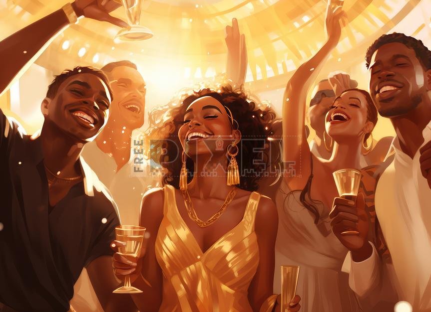 iloiset ihmiset tanssimassa juhlatunnelmassa