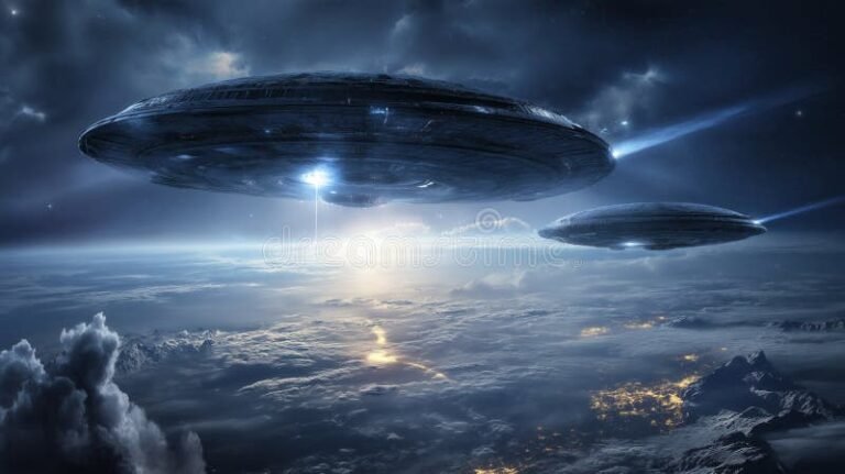 kaksi futuristista avaruusalusta tahtitaivasta vasten