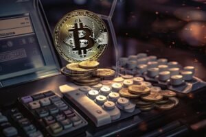 kateinen valuutta ja digitaalinen laskin poydalla