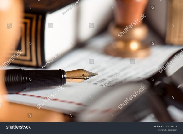 kyna ja paperi lakikirja taustalla