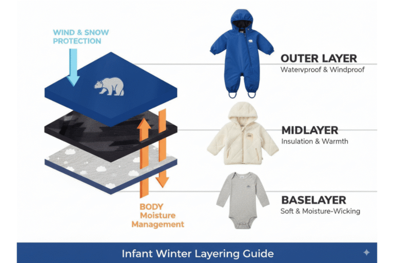 lapsi pukeutuu kerroksittain ulkona