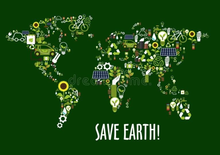 maailmankartta vihreilla energiasymboleilla