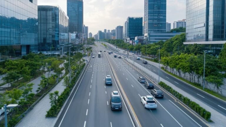 moderni kaupunkinakyma ja liikennevirta