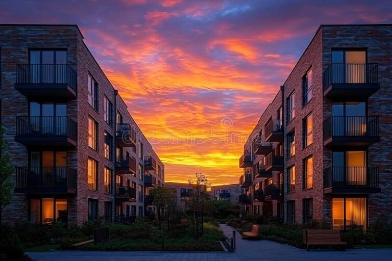 Mitä Vici Properties -osakkeeseen sijoittaminen tarkoittaa 22 moderni kiinteistokompleksi auringonlaskussa