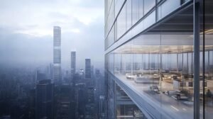 moderni pilvenpiirtaja kaupungin siluetissa