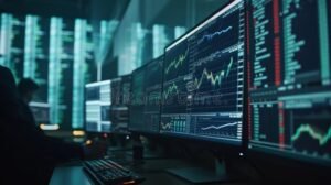 moderni porssihuone taynna nayttoja