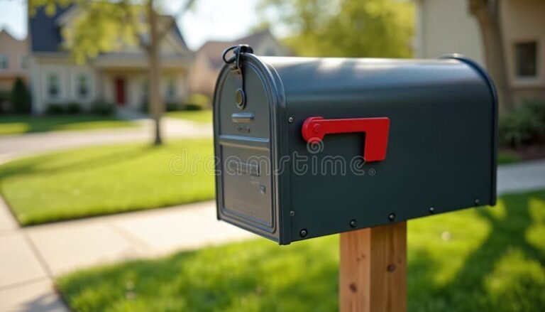 postilaatikko ja muuttolaatikot pihalla