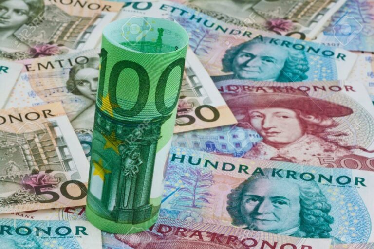 ruotsin kruunua ja euroseteleita yhdessa