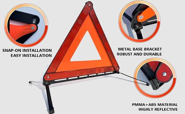 varoituskolmio asetettuna turvallisesti tien varteen