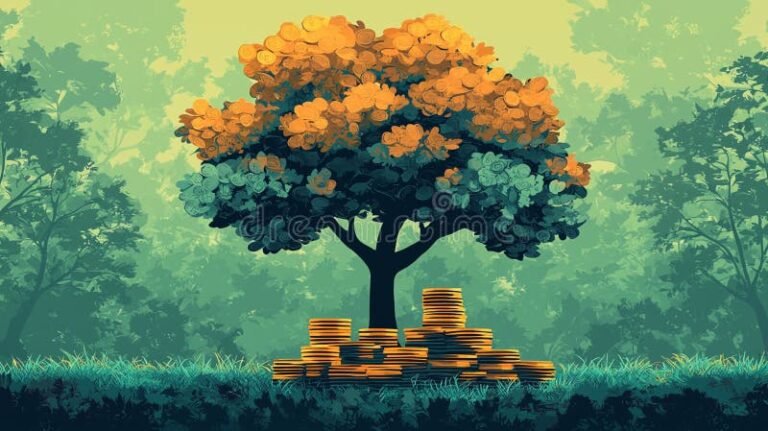 vehrea metsa ja sijoituskasvu symbolina